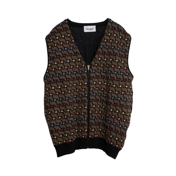 Giuggio (Italy) Vintage Mid-Century Jacquard Stockinette Knit Zip Vest : XL - Picture 1 of 8